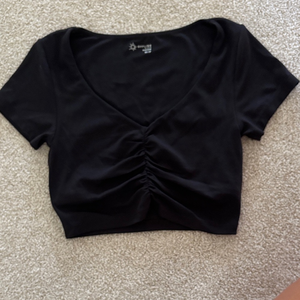 Aerie Black Ruched V-Neck Crop Top